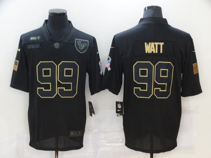 Men Houston Texans #99 Watt Black gold lettering 2020 Nike NFL Jersey
